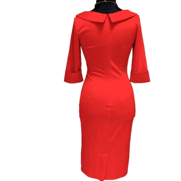 Retro Red WIGGLE Dress Women's Midi Pin-Up - Picture 7 of 11